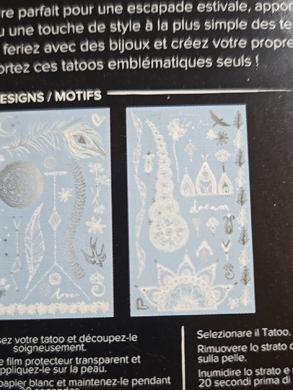 Lottie London Dream Tatts - Silver & White Temporary Tattoos 2 Pk - Picture 5 of 6
